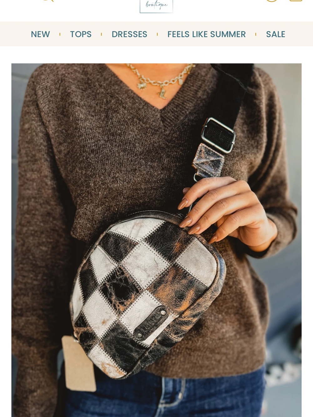 BED|STU Black & Cream Distressed Check Oval Crossbody - Picture 2 of 8